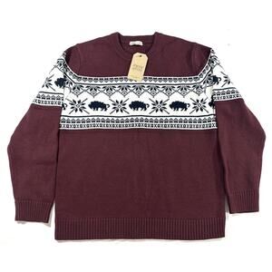 Frye & Co Buffalo Fair Isle Sweater XXL Oxblood Maroon Knit Pullover NWT